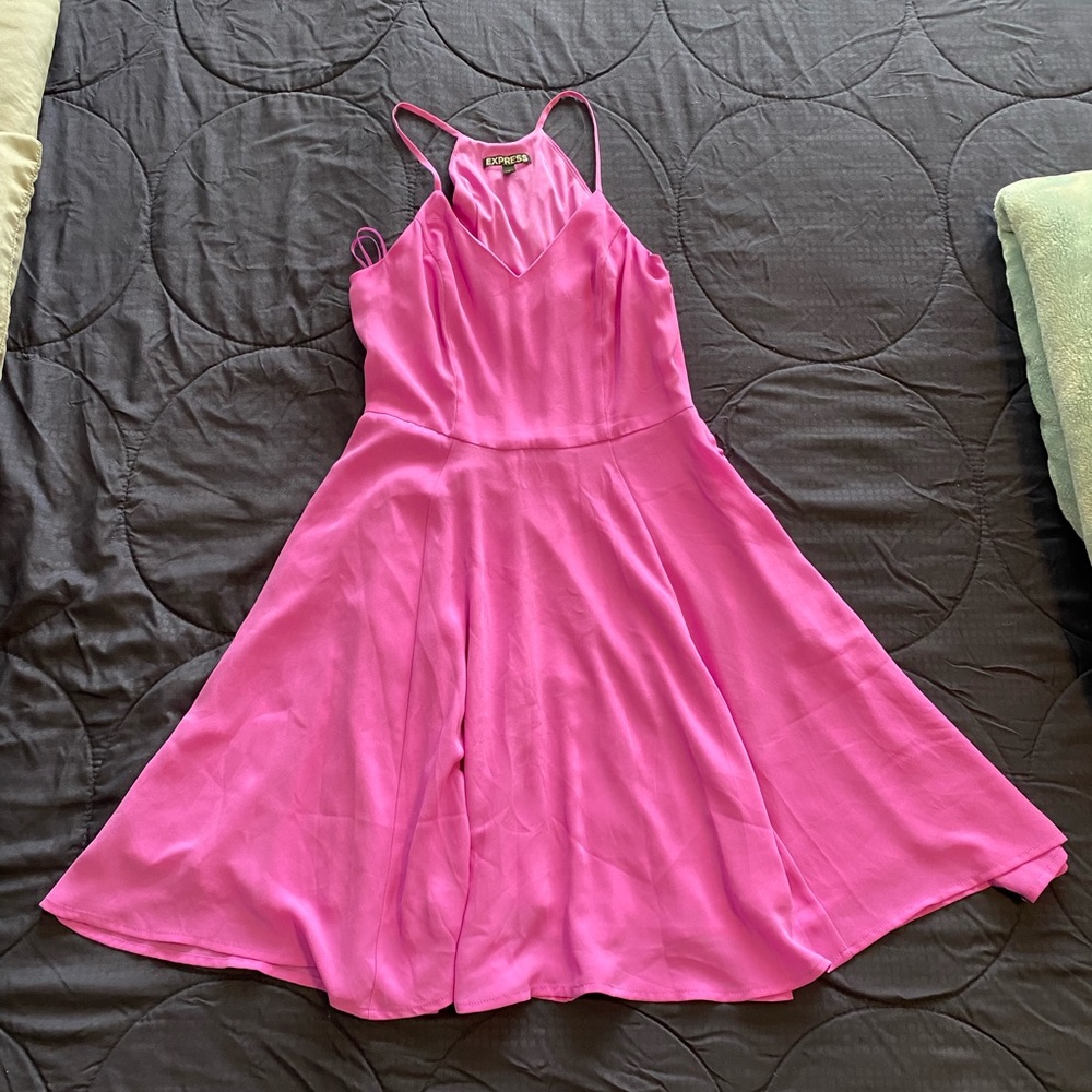 Express Bright Pink Mid-Thigh Flowy Dress